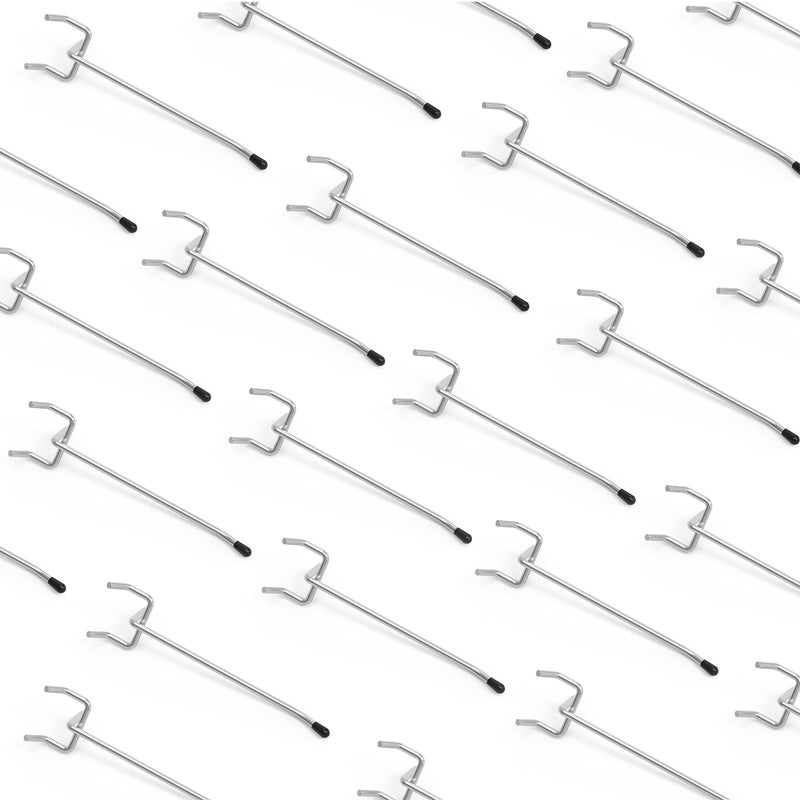 HUHOLE Pegboard Hooks 4 Inch 50PC  Ideal Garage Organization  Wall Storage Tool Organizer  Fit 1/4"" 1/8"" Peg Board with Plastic Tip (Silver  4 Inch) - Image 1